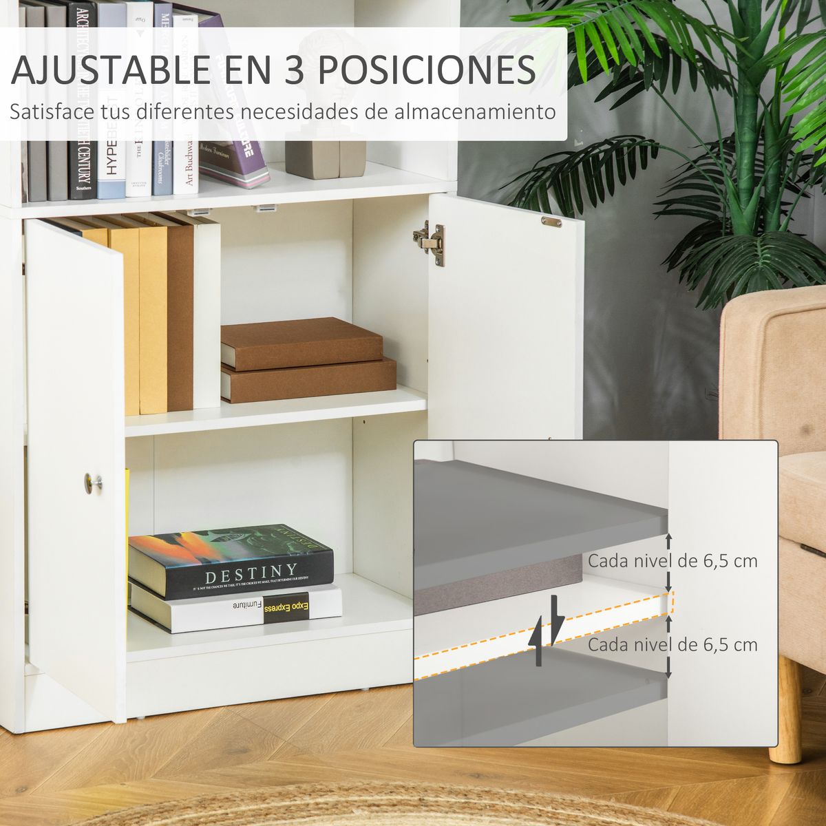 Estantería Grove Homcom 3 compartimentos + armario blanco 167x70x29,5 cm