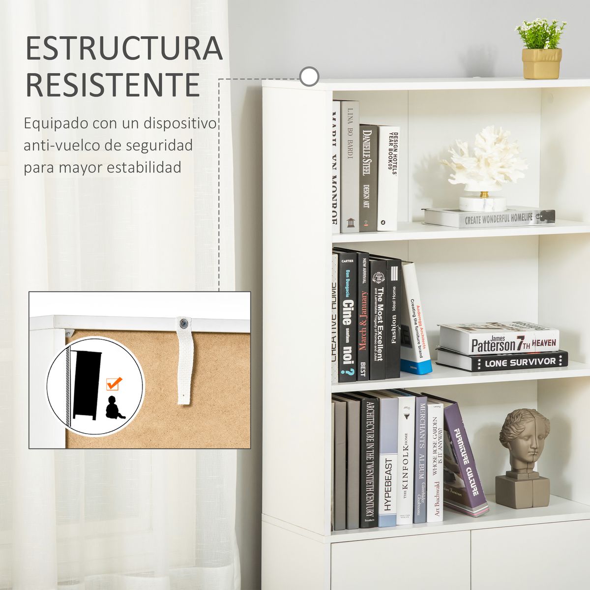 Estantería Grove Homcom 3 compartimentos + armario blanco 167x70x29,5 cm