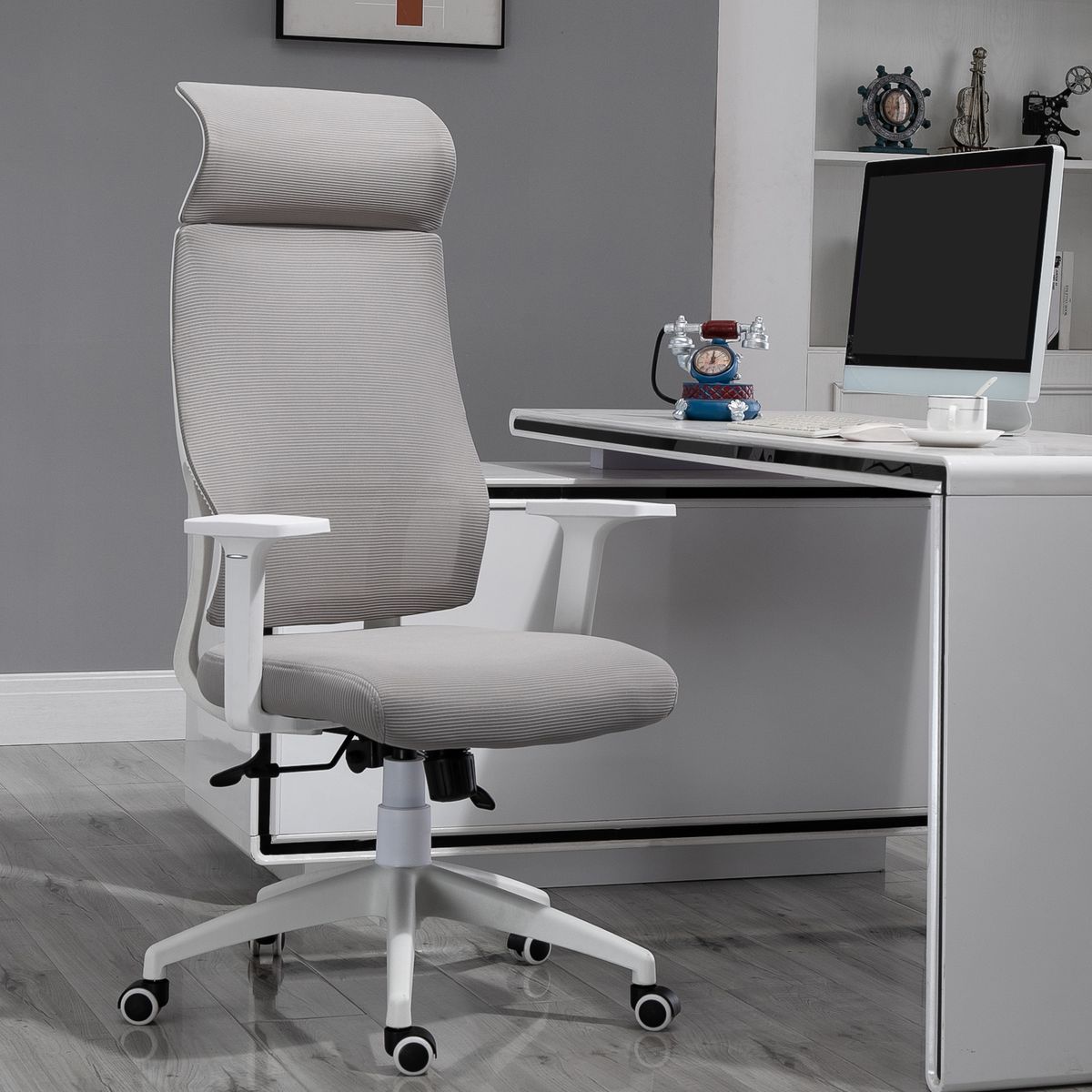 Silla de oficina Salu Vinsetto altura ajustable reclinable gris 120,9-128,9x64x61 cm