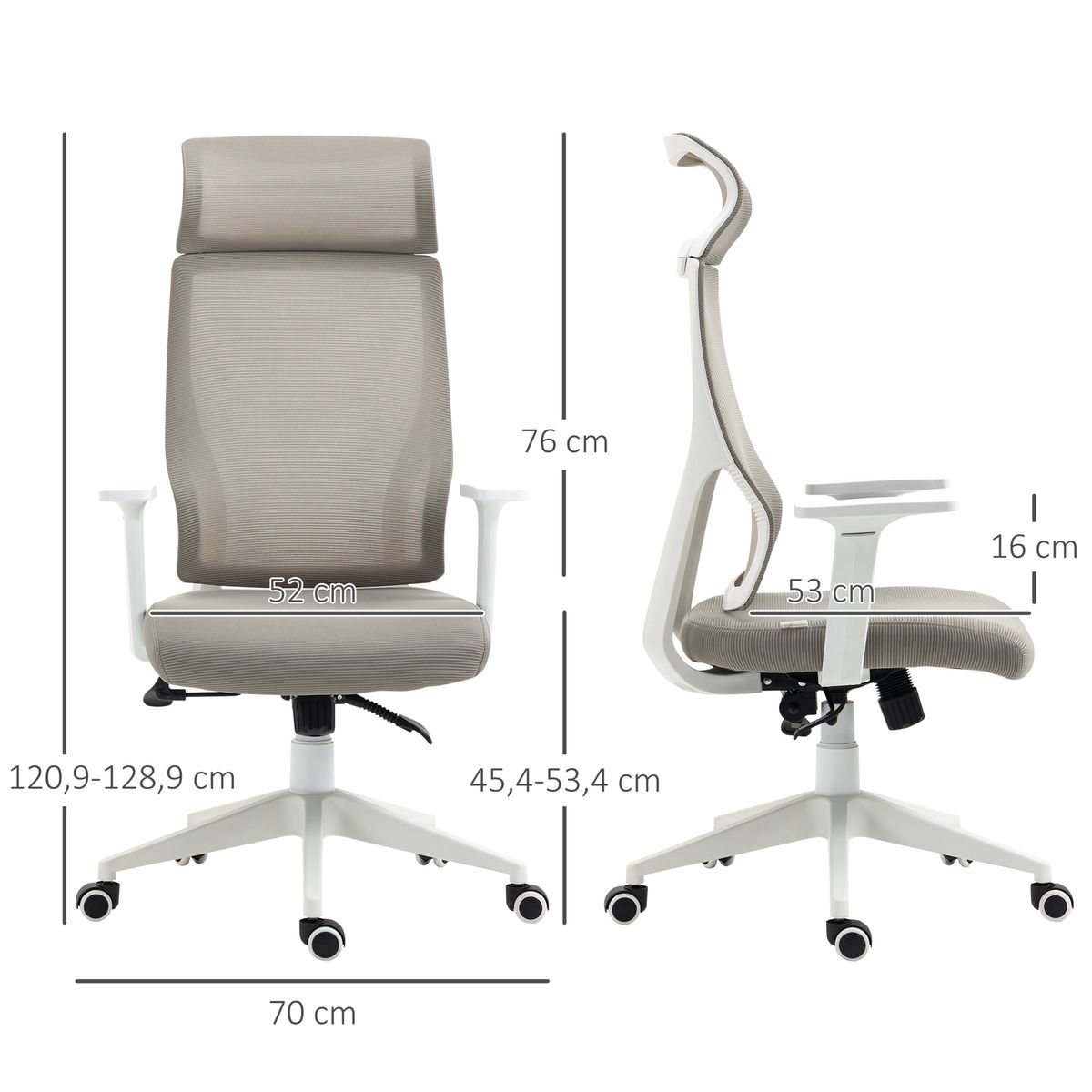 Silla de oficina Salu Vinsetto altura ajustable reclinable gris 120,9-128,9x64x61 cm