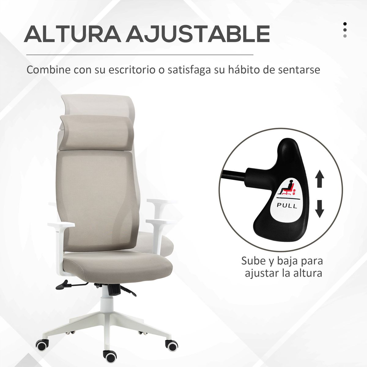 Silla de oficina Salu Vinsetto altura ajustable reclinable gris 120,9-128,9x64x61 cm
