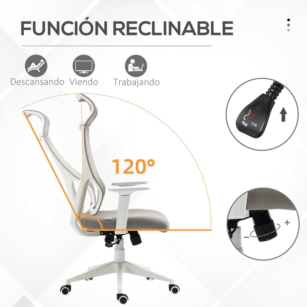 Silla de oficina Salu Vinsetto altura ajustable reclinable gris 120,9-128,9x64x61 cm