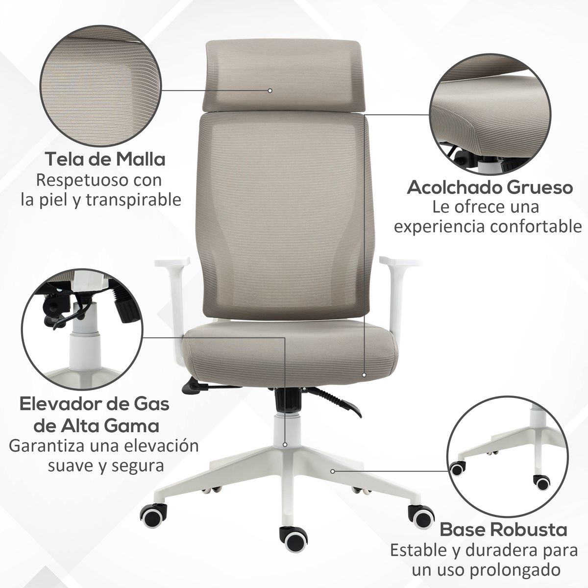 Silla de oficina Salu Vinsetto altura ajustable reclinable gris 120,9-128,9x64x61 cm