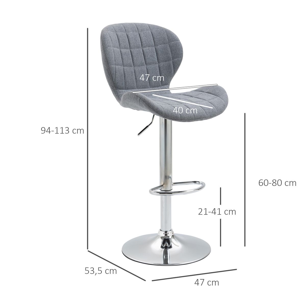 Pack de 2 taburetes altos Davioli Homcom altura regulable gris 94-113x47x53,5 cm