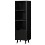 Estantería librería Gwen Homcom 3 estantes abiertos + puerta negro 129,5x40x30 cm