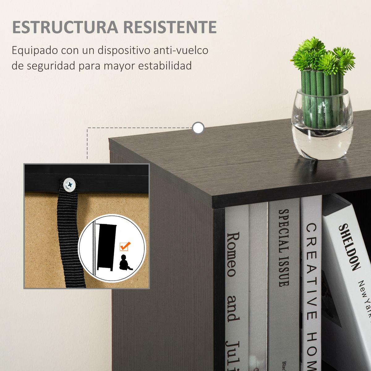 Estantería librería Gwen Homcom 3 estantes abiertos + puerta negro 129,5x40x30 cm