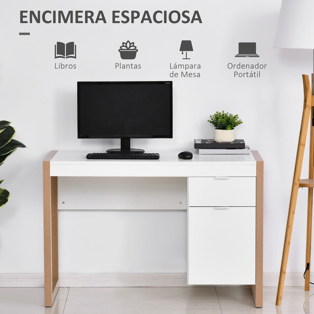 Escritorio Soby Homcom armario + cajón blanco 75,5x112,5x50 cm