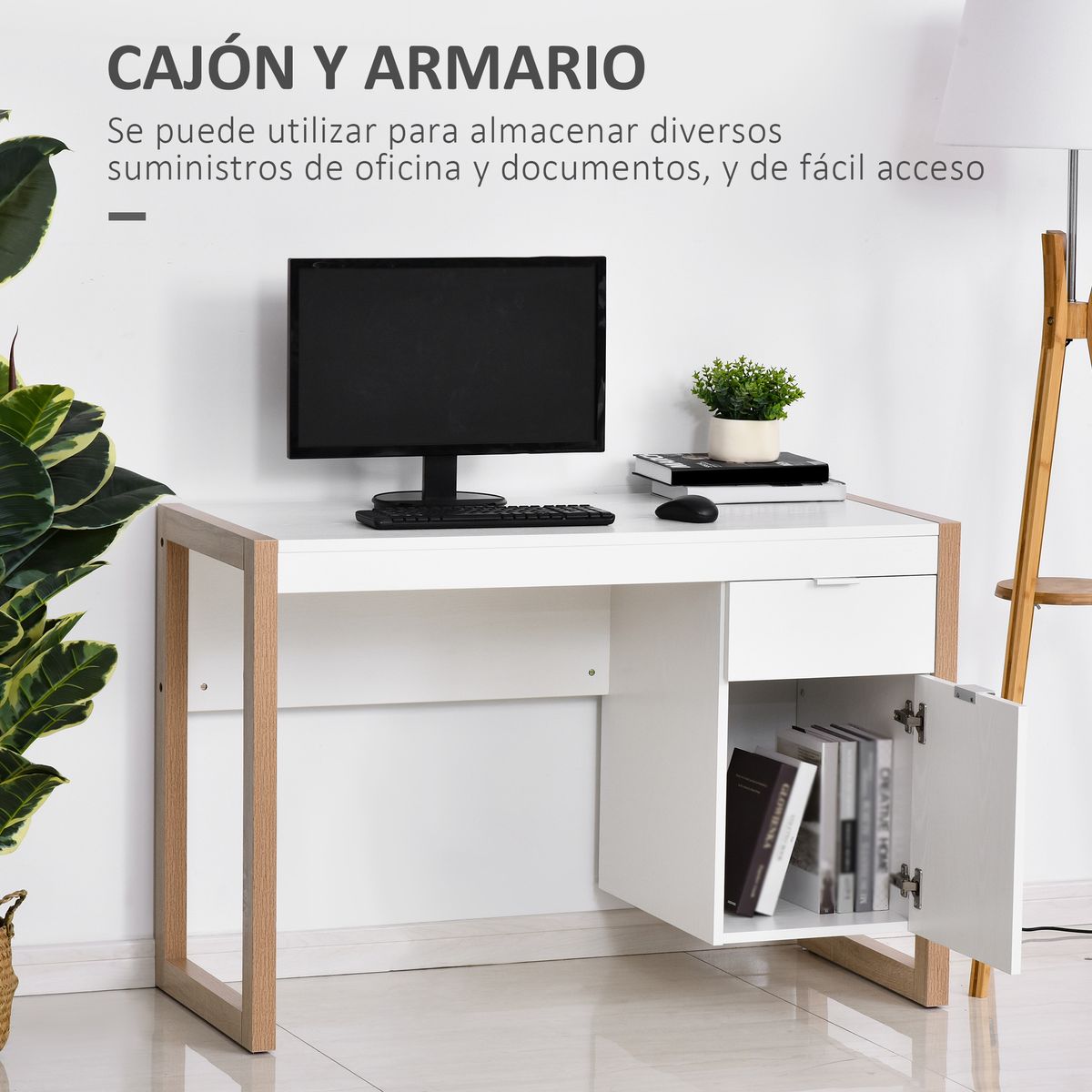 Escritorio Soby Homcom armario + cajón blanco 75,5x112,5x50 cm