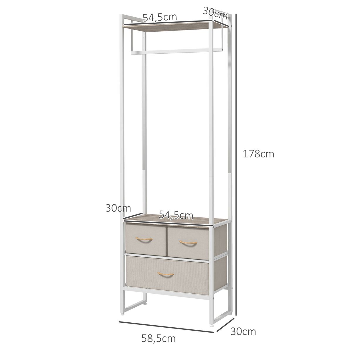 Perchero Less Homcom 3 cajones de tela + estante + barra natural 178x58,5x30 cm