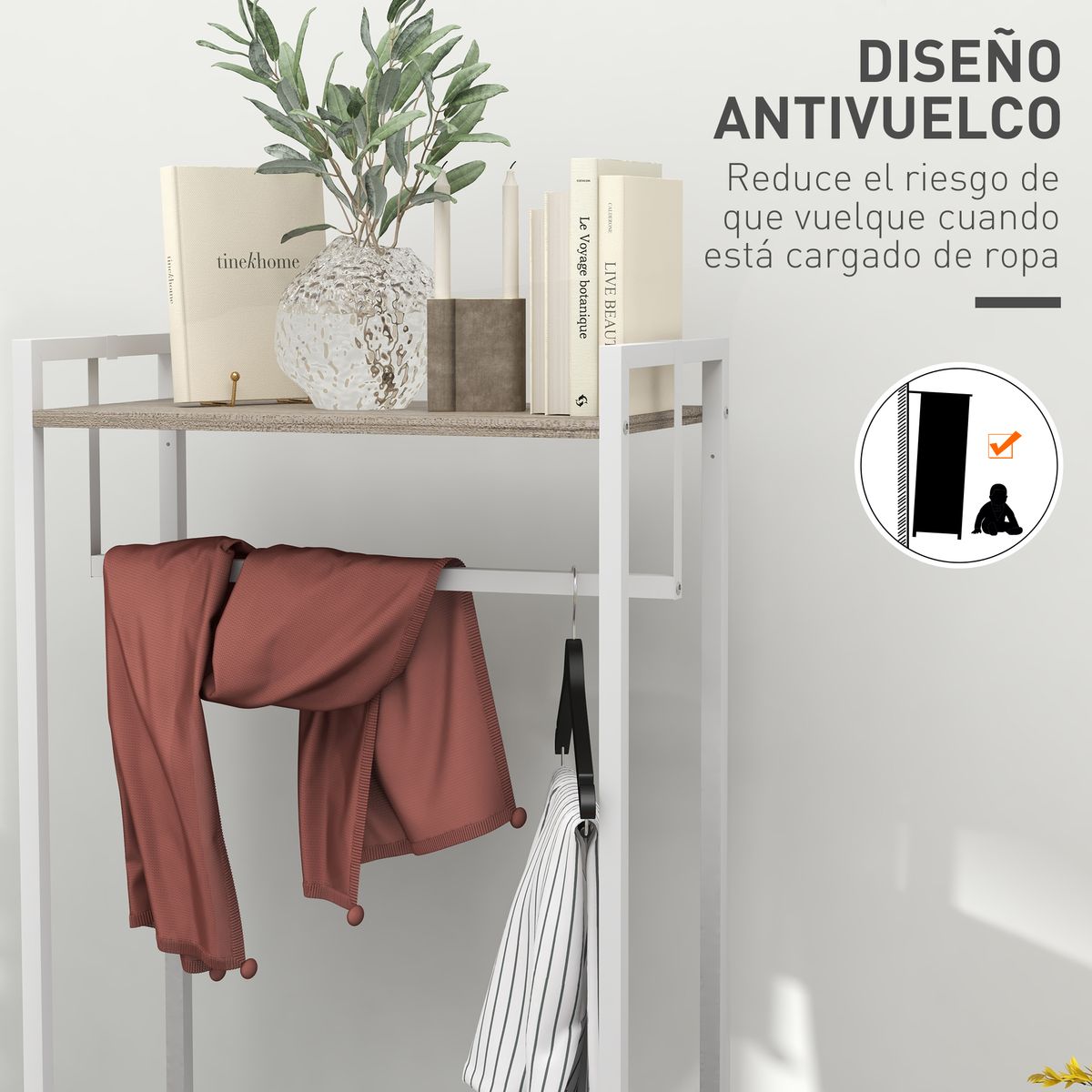Perchero Less Homcom 3 cajones de tela + estante + barra natural 178x58,5x30 cm
