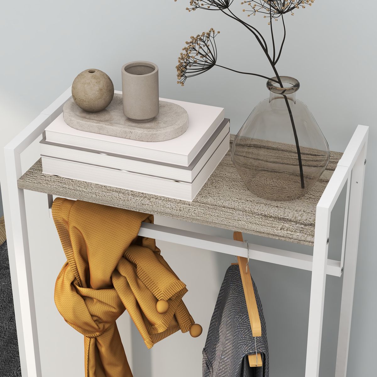Perchero Less Homcom 3 cajones de tela + estante + barra natural 178x58,5x30 cm