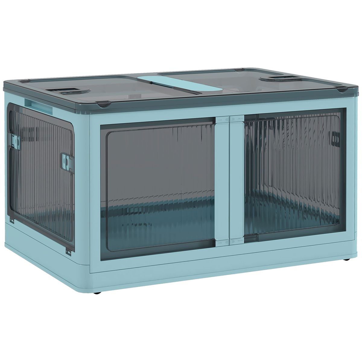 Caja de almacenamiento Crai Homcom tapa + ruedas 69L azul 34x60x42 cm
