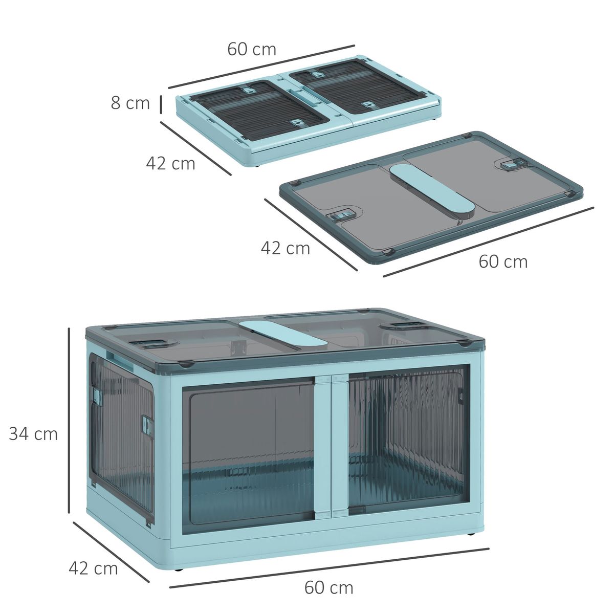 Caja de almacenamiento Crai Homcom tapa + ruedas 69L azul 34x60x42 cm