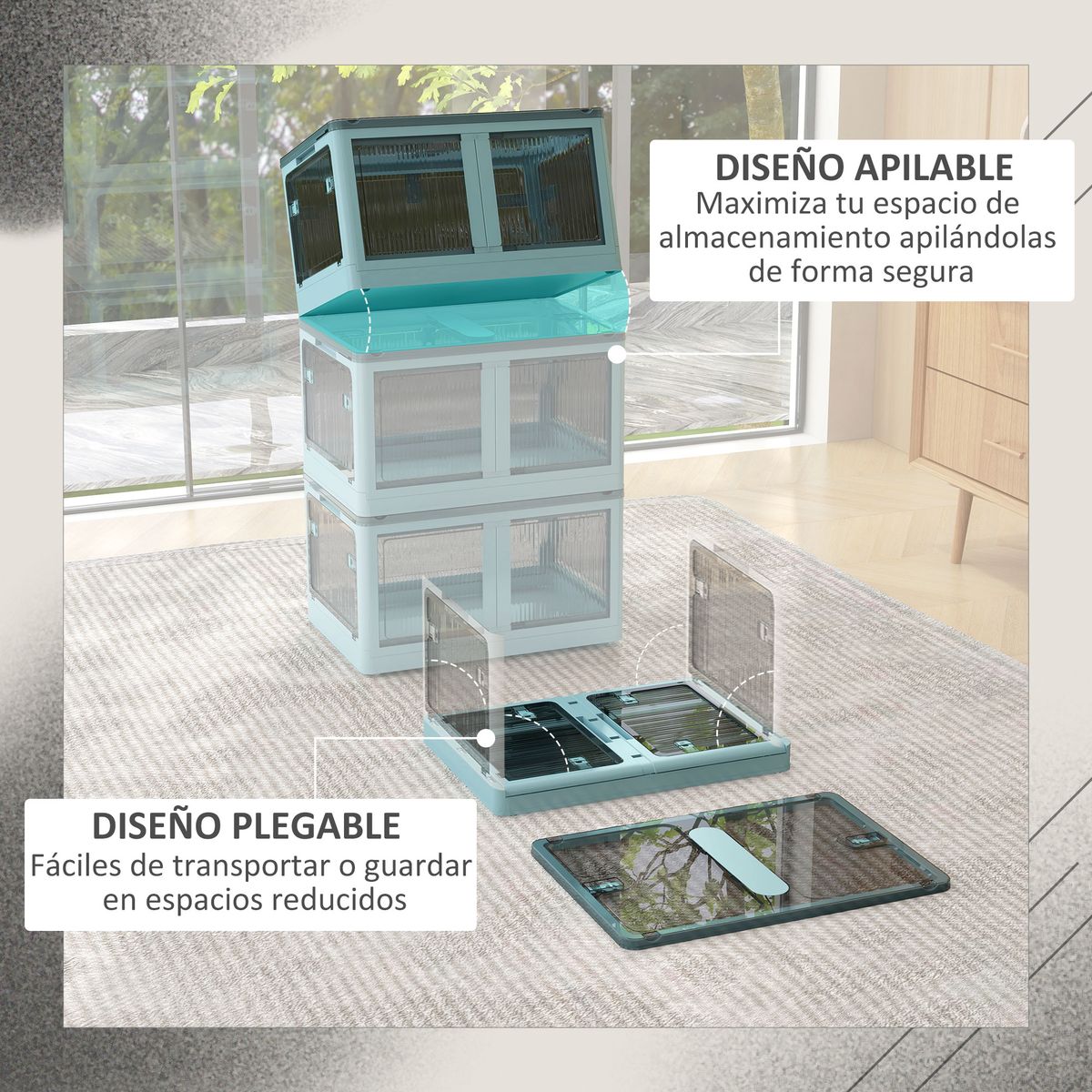 Caja de almacenamiento Crai Homcom tapa + ruedas 69L azul 34x60x42 cm