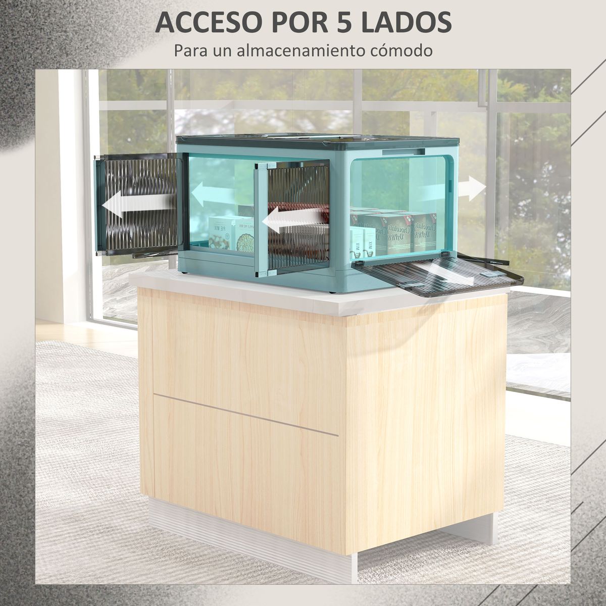 Caja de almacenamiento Crai Homcom tapa + ruedas 69L azul 34x60x42 cm