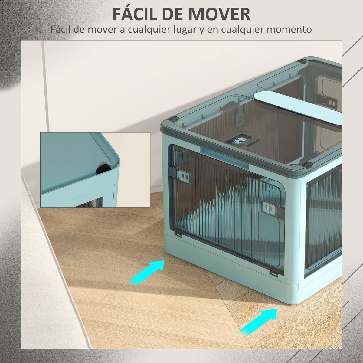 Caja de almacenamiento Crai Homcom tapa + ruedas 69L azul 34x60x42 cm