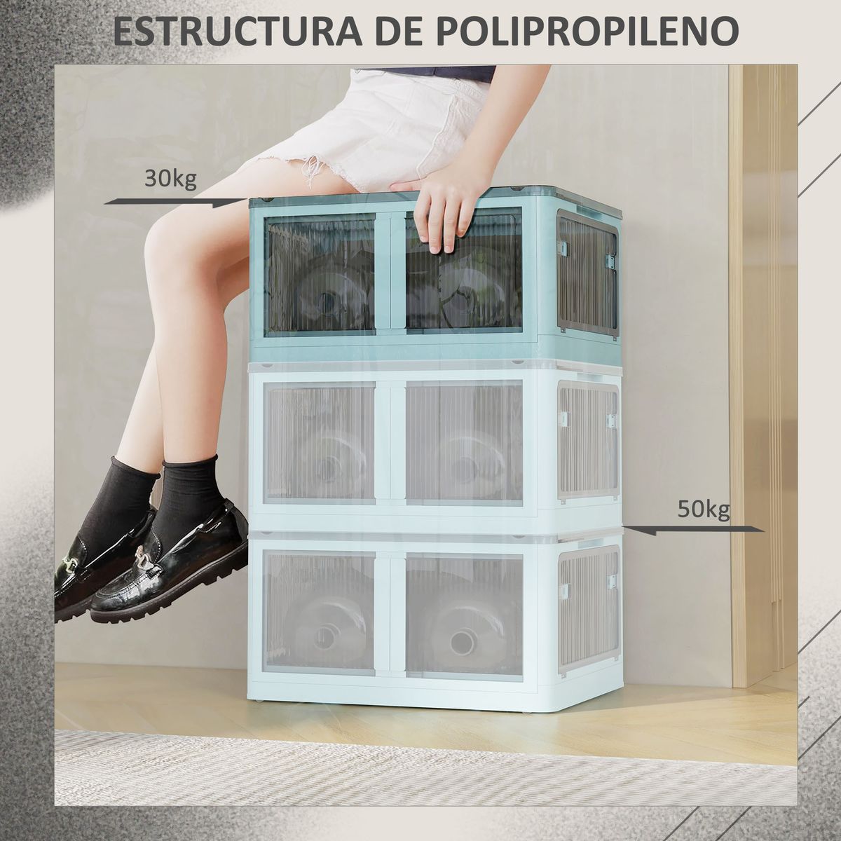 Caja de almacenamiento Crai Homcom tapa + ruedas 69L azul 34x60x42 cm