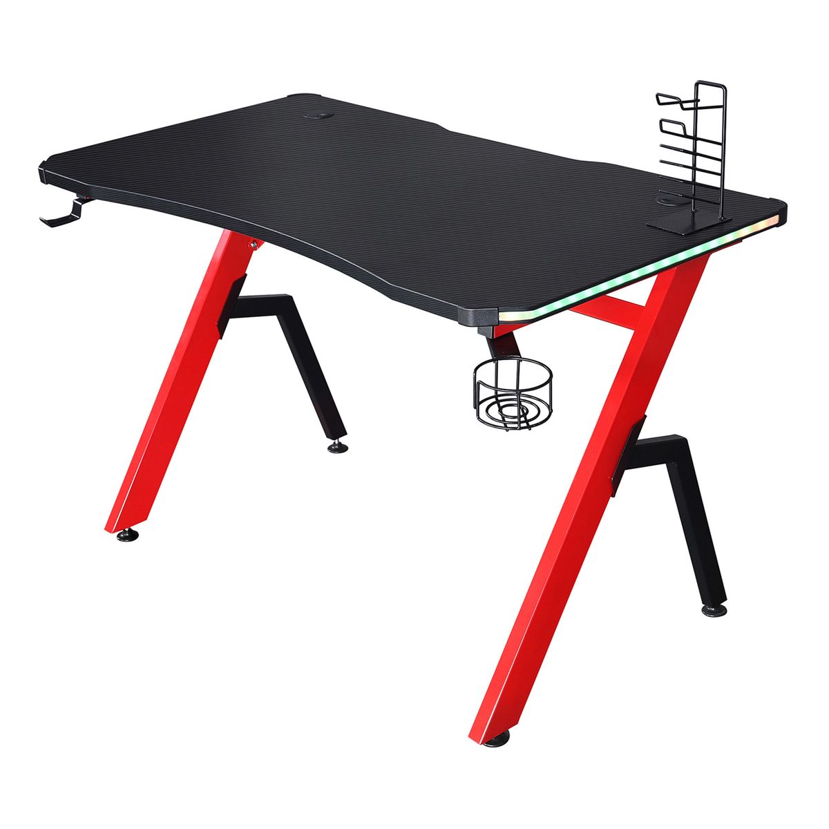Mesa gaming Scorpion Homcom luz LED y control remoto + gancho negro/rojo 76x120x66 cm