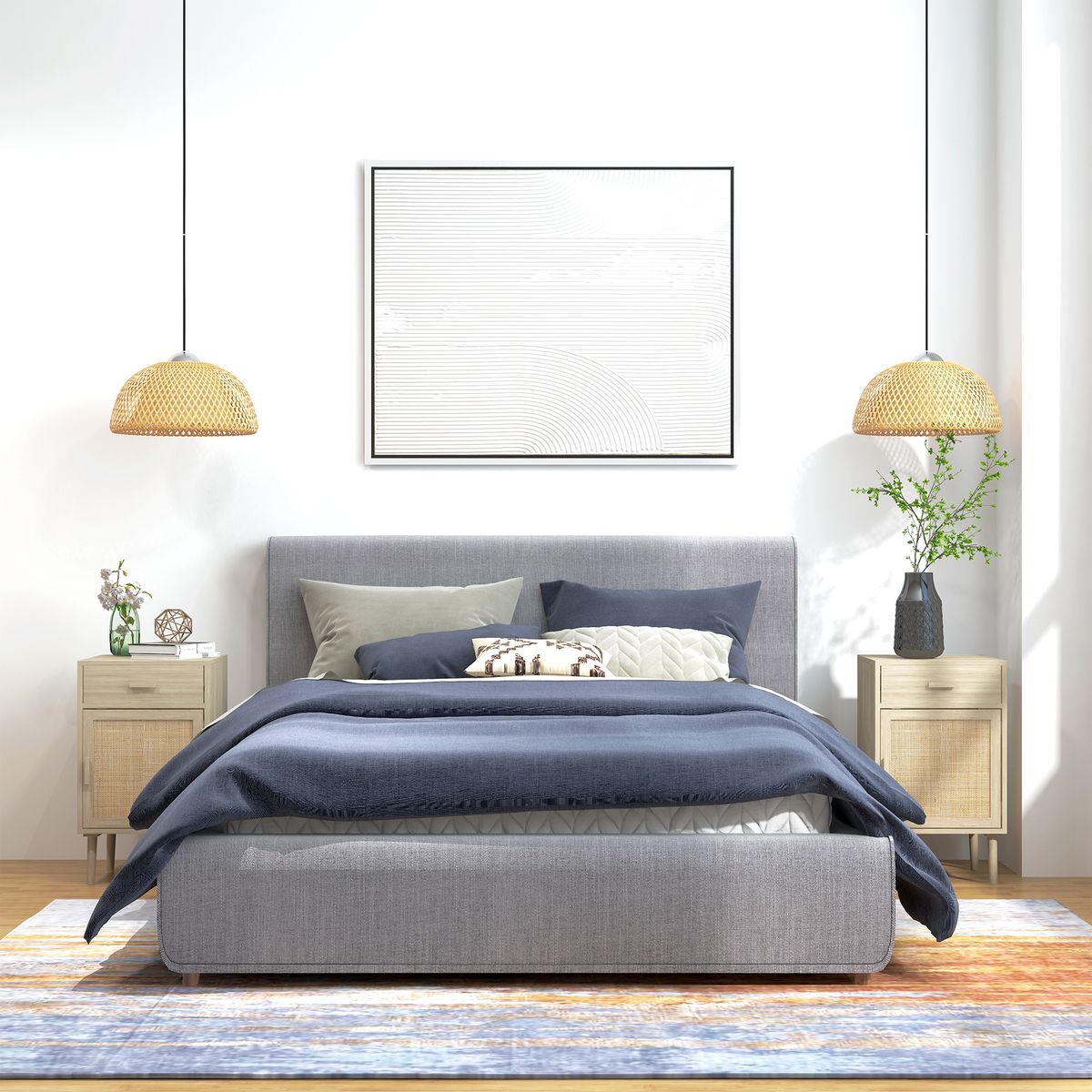 Pack de 2 mesitas de noche Pacific Homcom con cajón + armario roble 68,5x40x40 cm