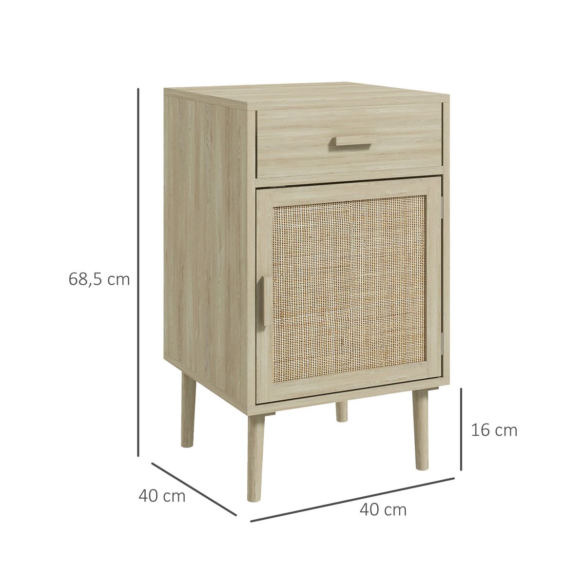 Pack de 2 mesitas de noche Pacific Homcom con cajón + armario roble 68,5x40x40 cm