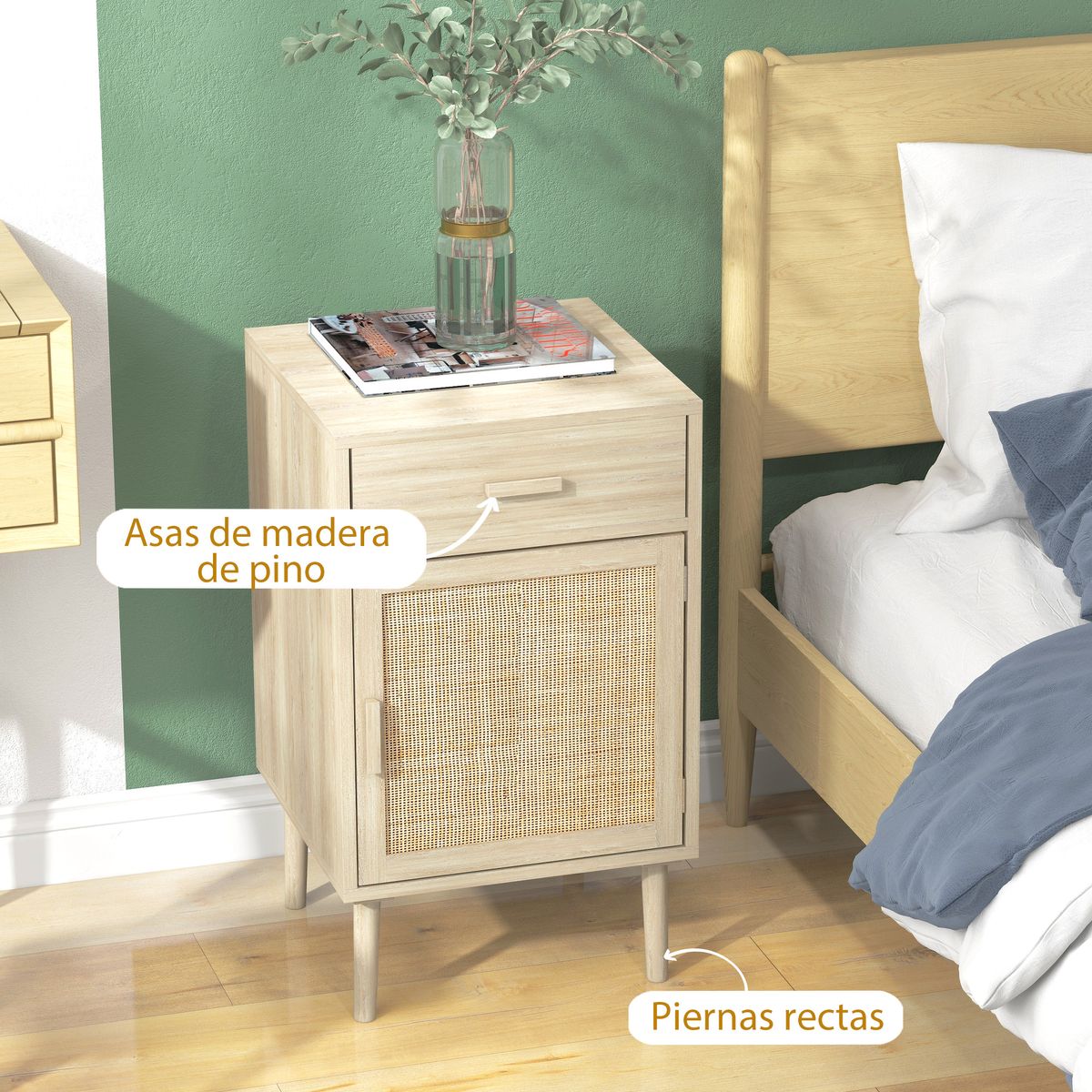 Pack de 2 mesitas de noche Pacific Homcom con cajón + armario roble 68,5x40x40 cm