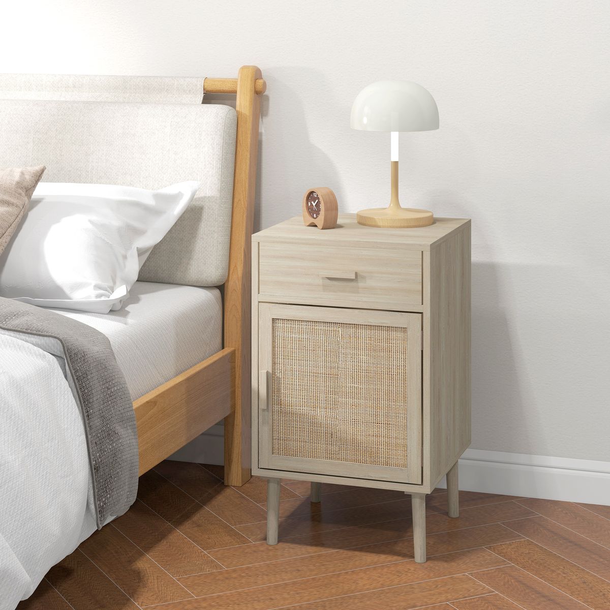 Pack de 2 mesitas de noche Pacific Homcom con cajón + armario roble 68,5x40x40 cm