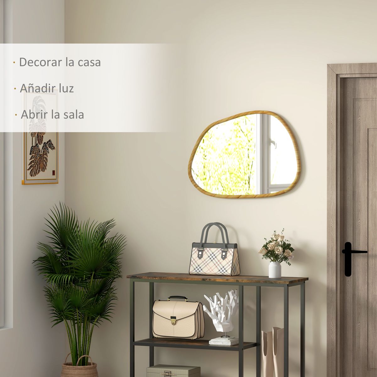 Espejo Kendra Homcom forma irregular marco madera natural 50x70x2,1 cm