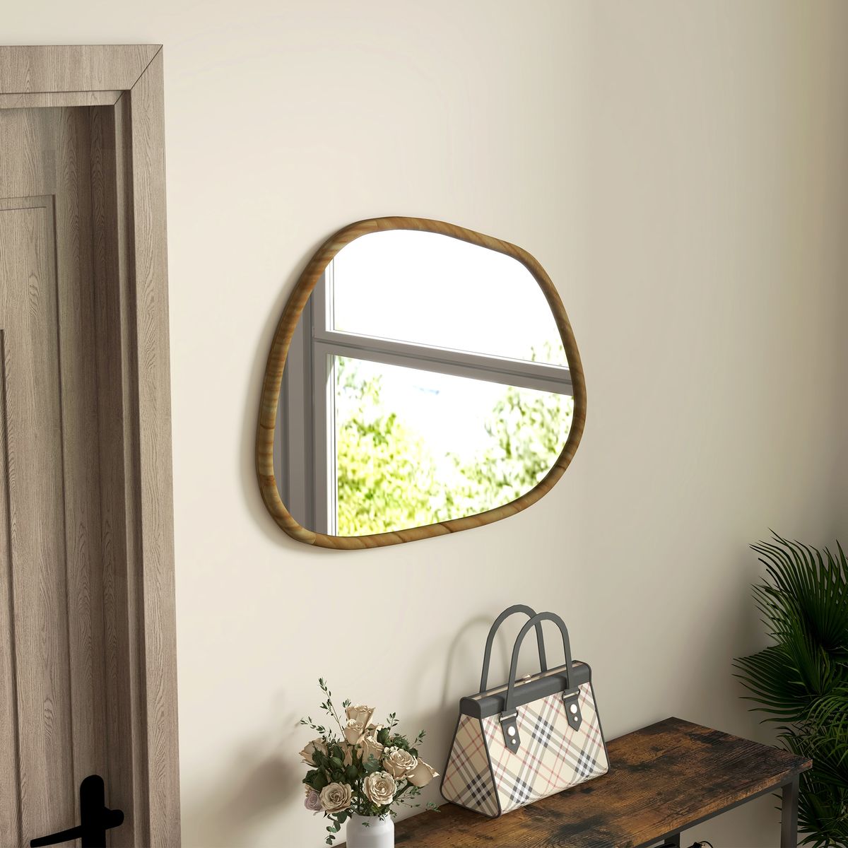 Espejo Kendra Homcom forma irregular marco madera natural 50x70x2,1 cm