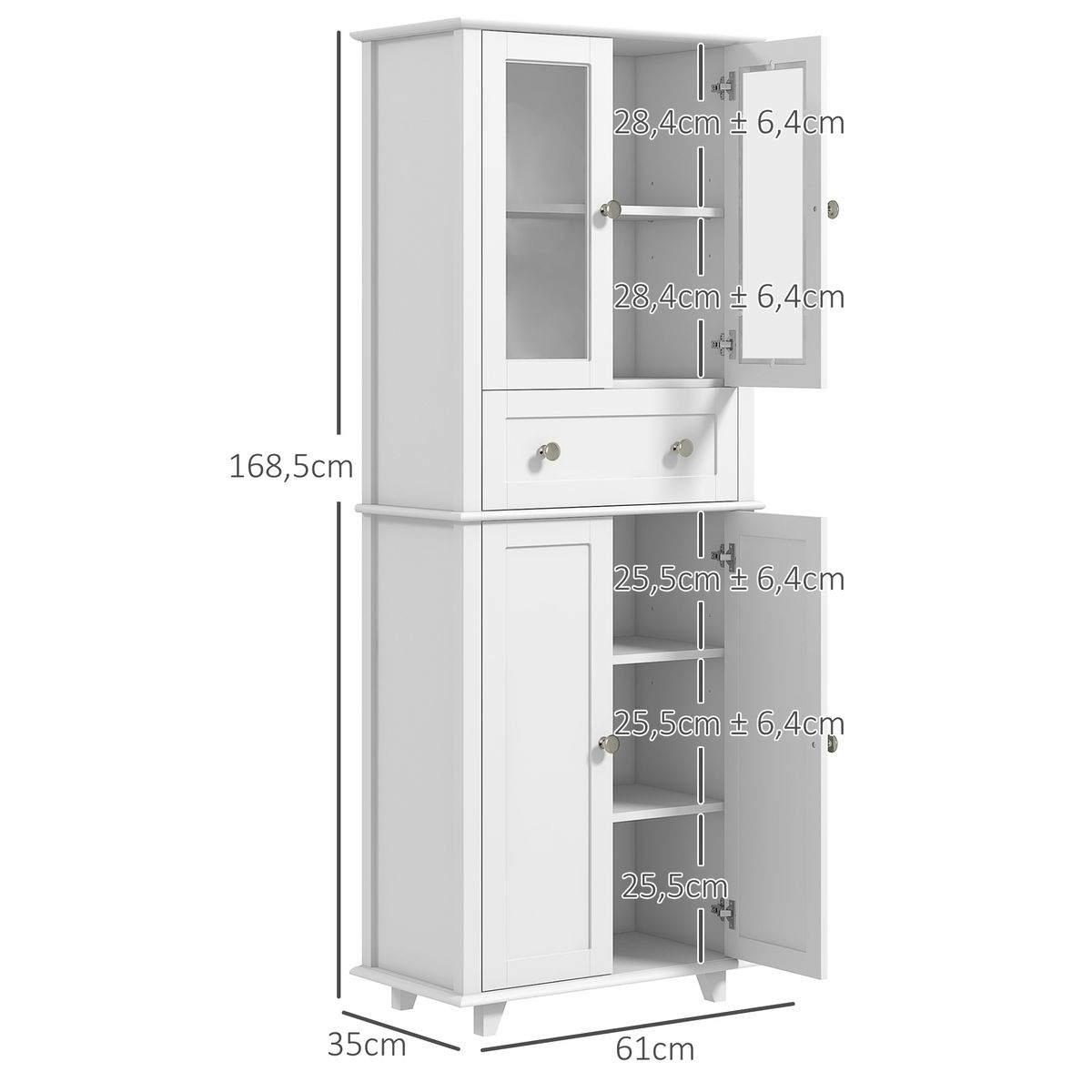 Alacena Kamesi Homcom 2 armarios + 1 cajón blanco 168,5x61x35 cm