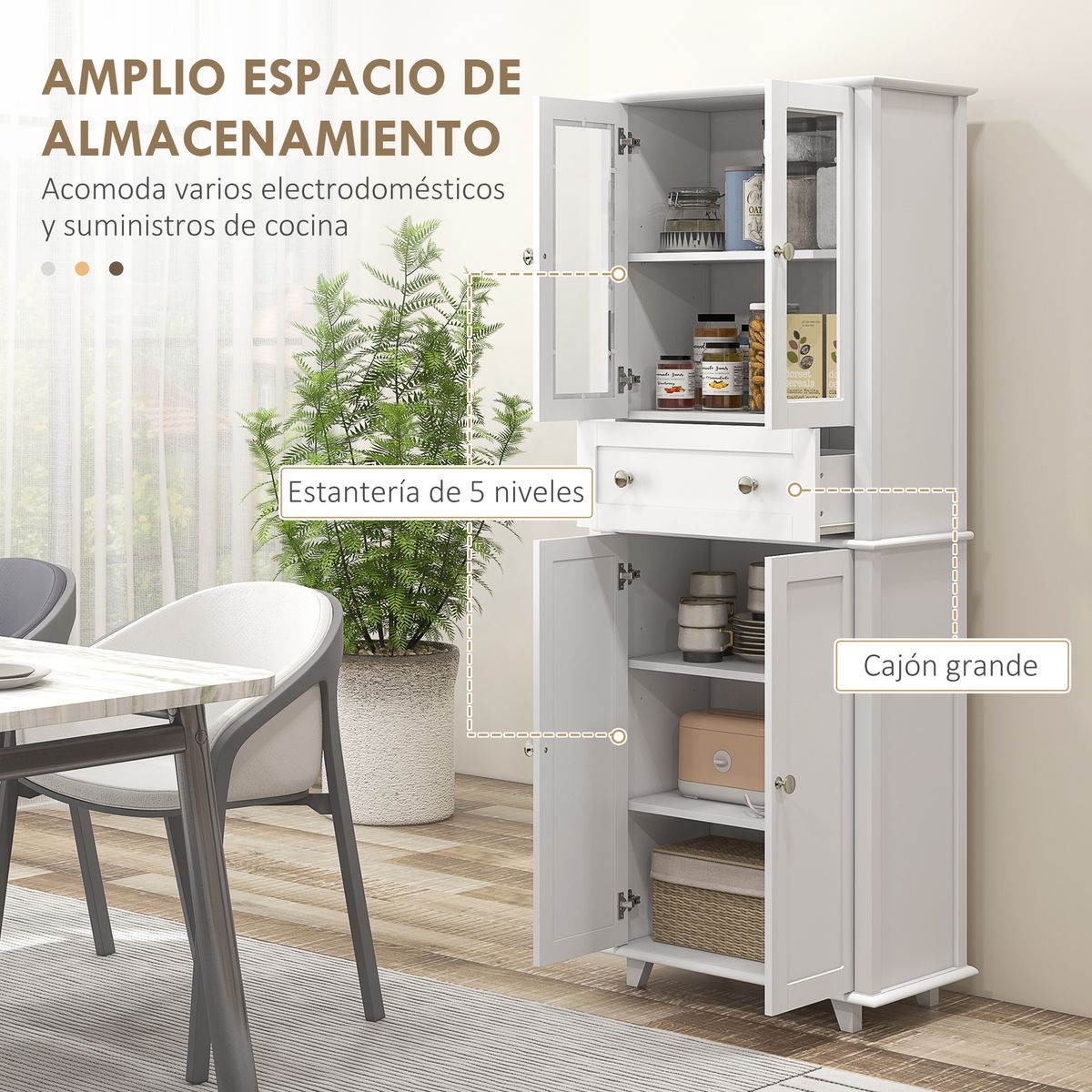 Alacena Kamesi Homcom 2 armarios + 1 cajón blanco 168,5x61x35 cm