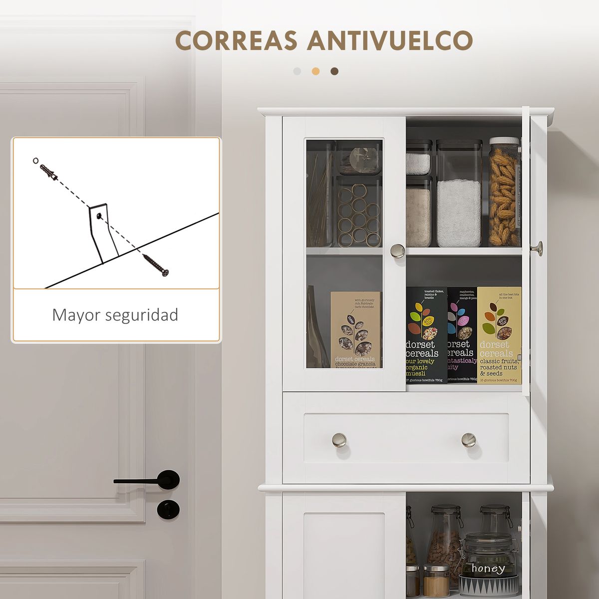 Alacena Kamesi Homcom 2 armarios + 1 cajón blanco 168,5x61x35 cm