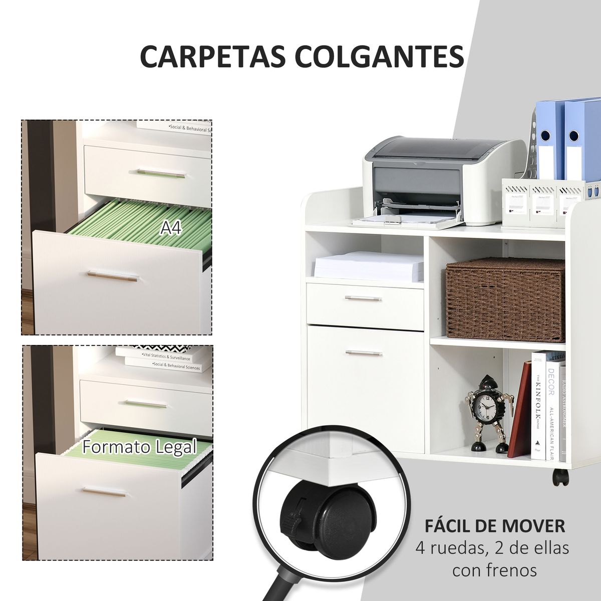 Mueble auxiliar Kitta Vinsetto 3 compartimentos + 2 cajones blanco 72x80x40 cm