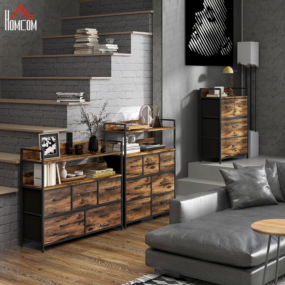 Cajonera Malta Homcom 4 cajones de tela marrón oscuro 85x60x29 cm