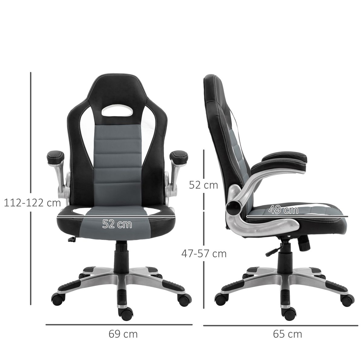 Silla de oficina Cromer Homcom altura regulable con reposabrazos gris 112-122x65x69 cm
