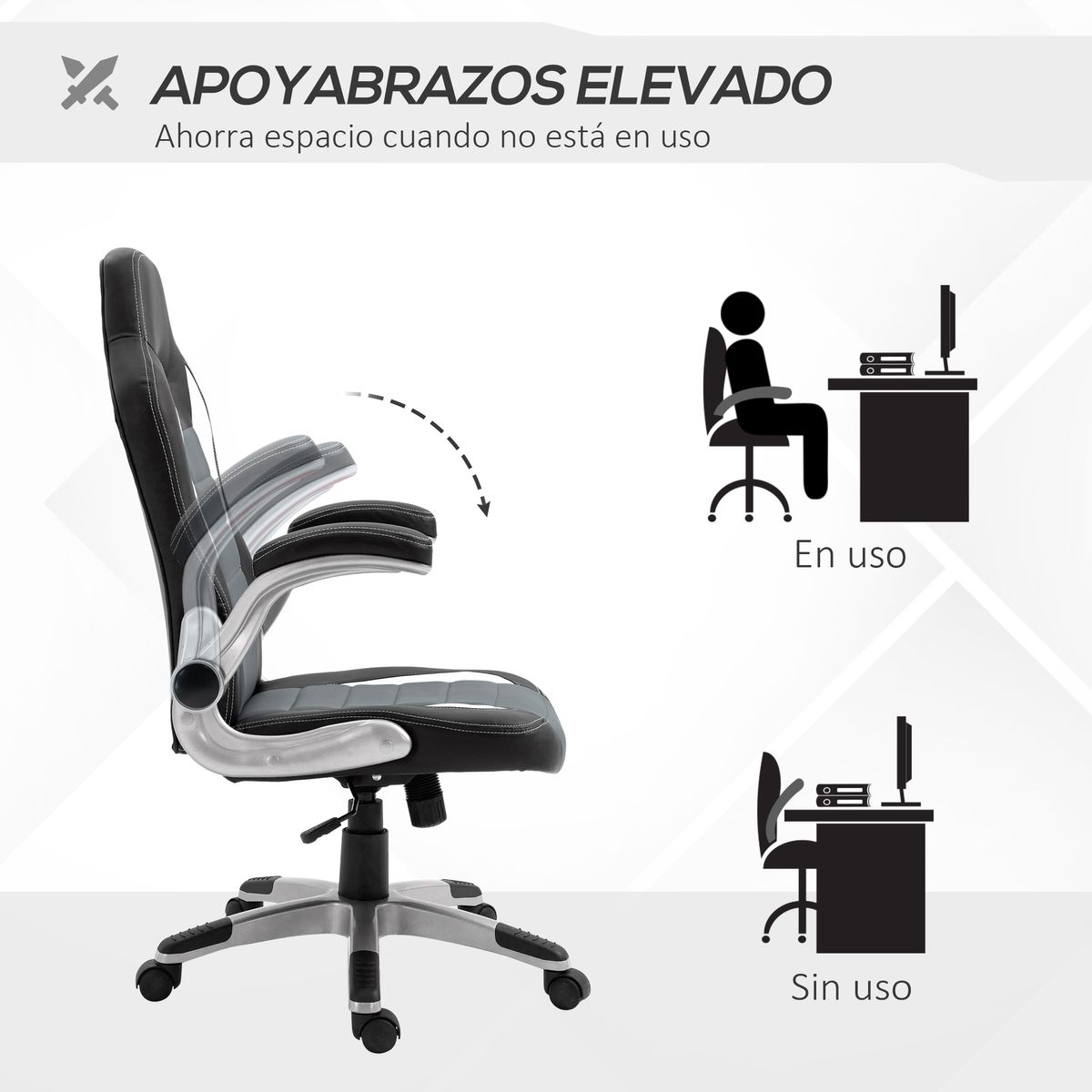 Silla de oficina Cromer Homcom altura regulable con reposabrazos gris 112-122x65x69 cm