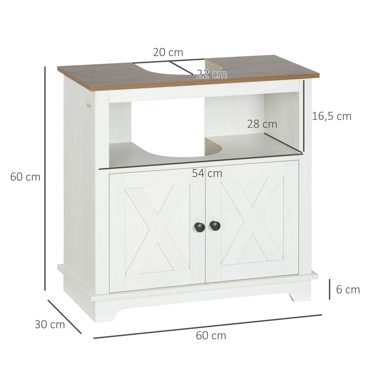 Mueble de lavabo Well Kleankin con armario blanco 60x60x30 cm