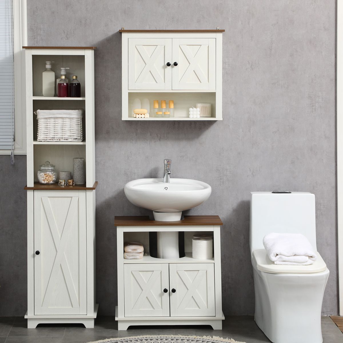 Mueble de lavabo Well Kleankin con armario blanco 60x60x30 cm