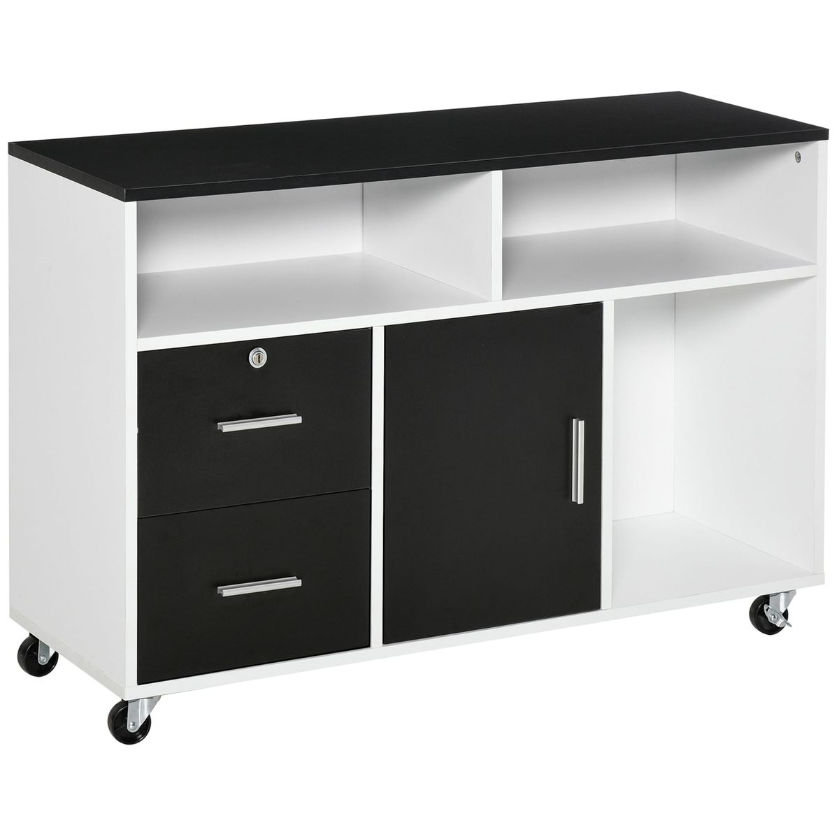Mueble auxiliar Bhil Homcom 3 compartimentos + 2 cajones + armario negro/blanco 65x100x35 cm