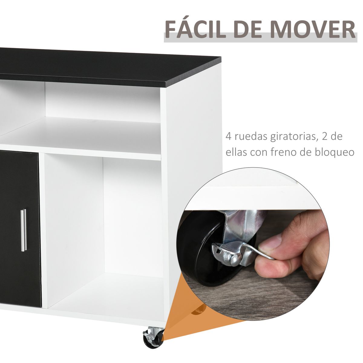 Mueble auxiliar Bhil Homcom 3 compartimentos + 2 cajones + armario negro/blanco 65x100x35 cm