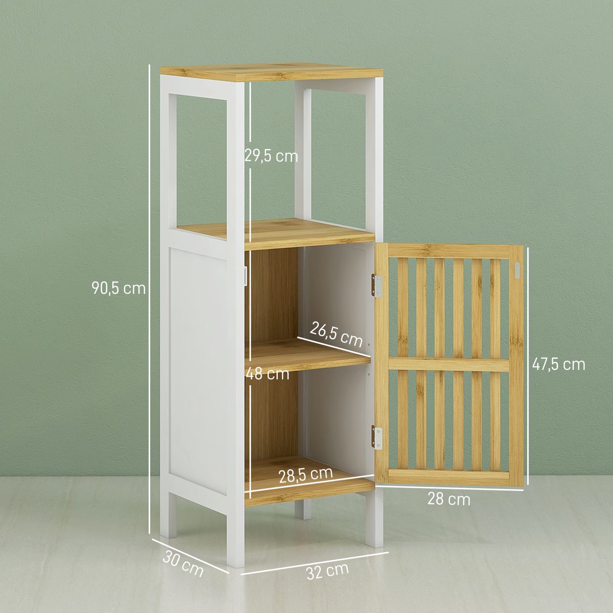 Mueble auxiliar Roca Homcom 1 puerta con estante + compartimento blanco/natural 90,5x32x30 cm