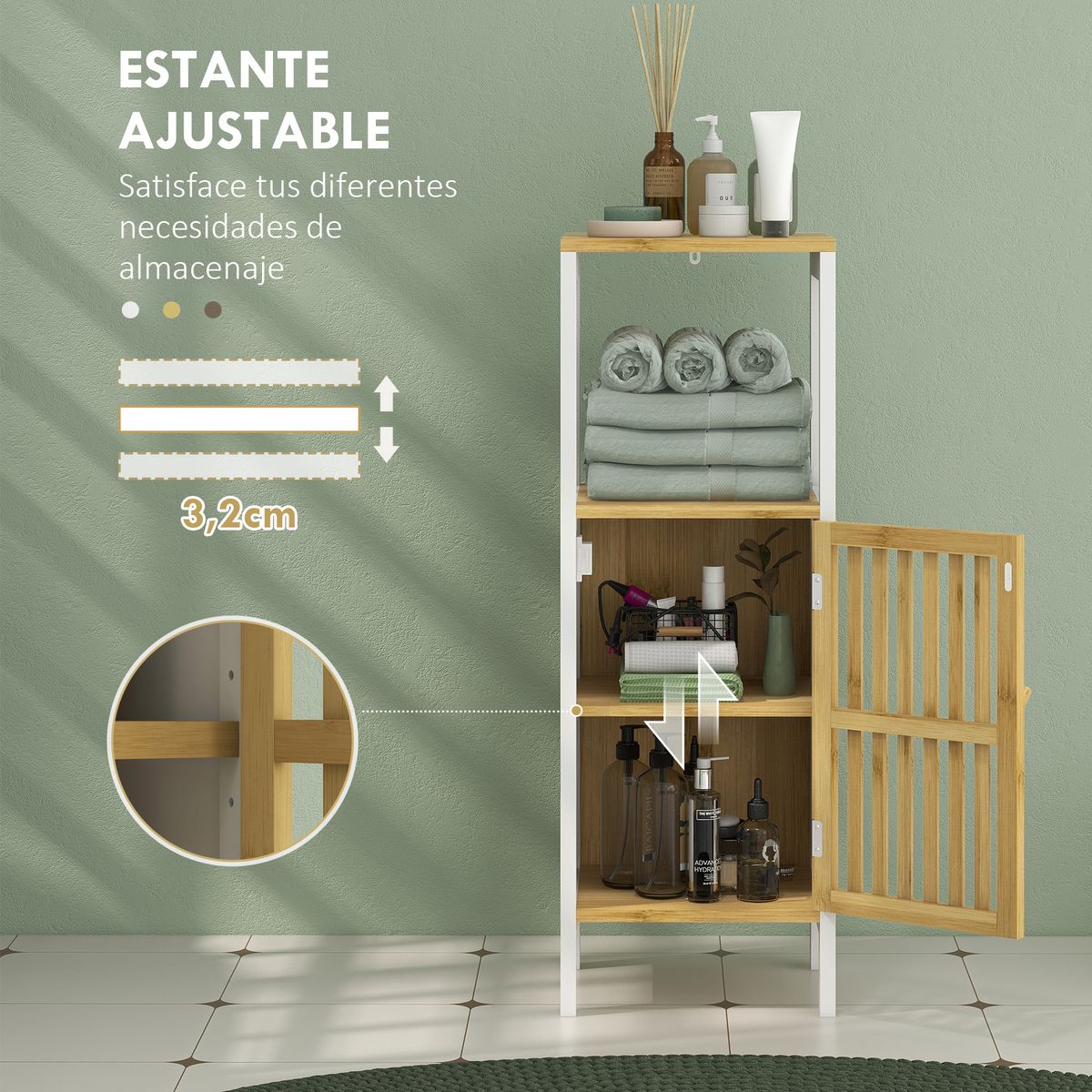 Mueble auxiliar Roca Homcom 1 puerta con estante + compartimento blanco/natural 90,5x32x30 cm