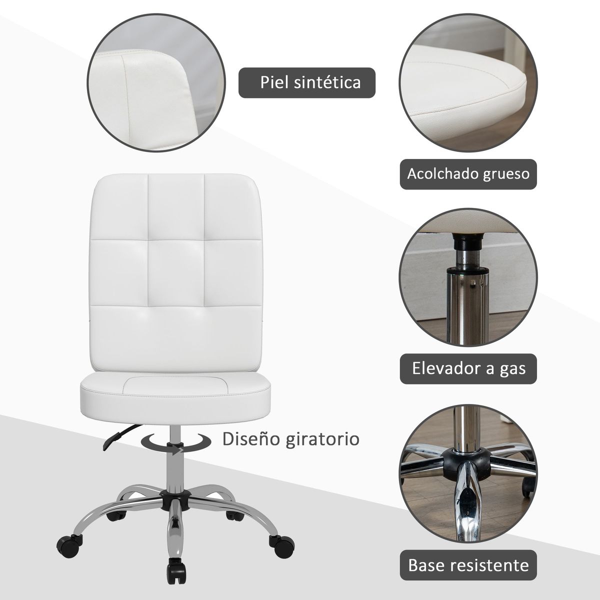 Silla de oficina Kosse Vinsetto altura ajustable blanco 90-100x45x59 cm