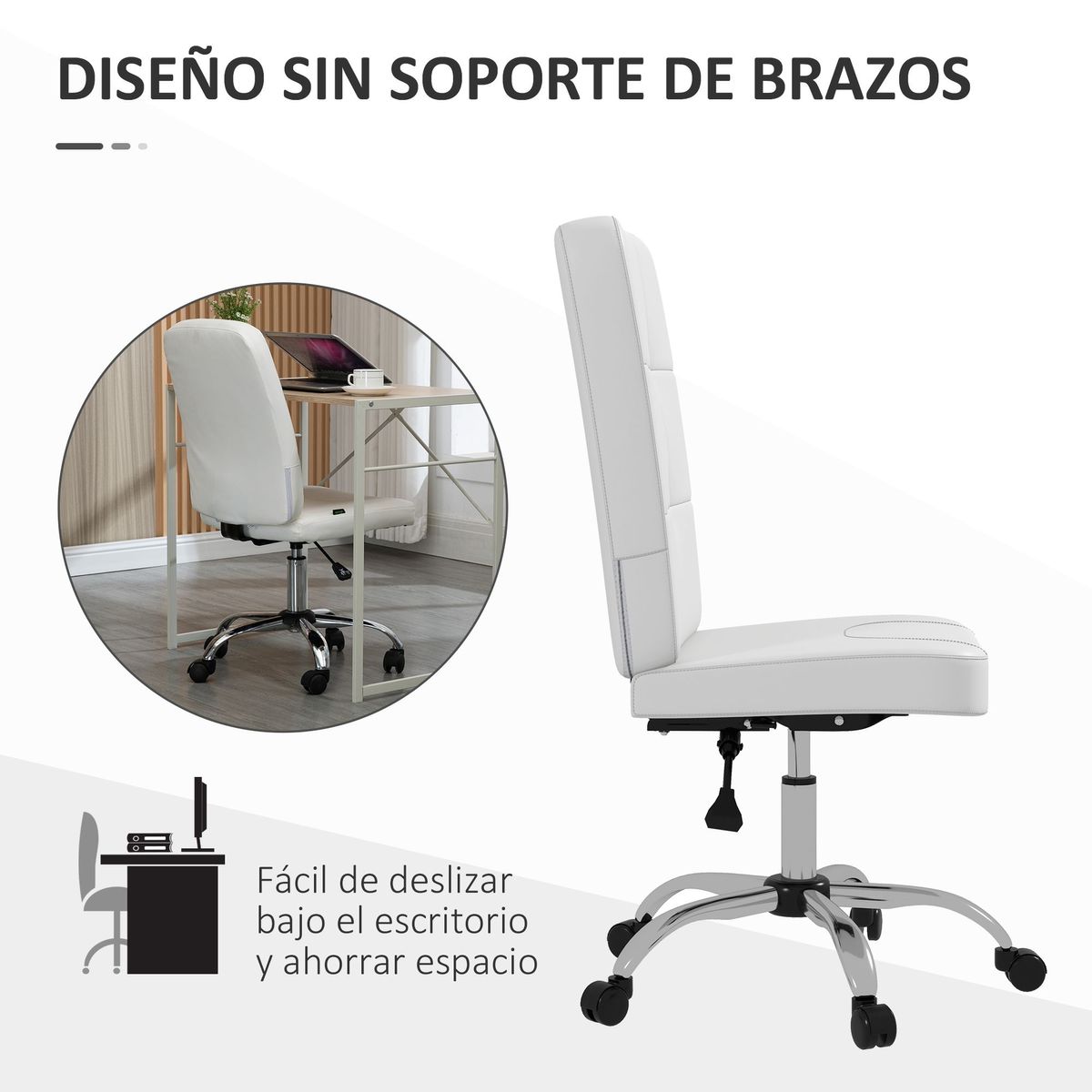 Silla de oficina Kosse Vinsetto altura ajustable blanco 90-100x45x59 cm