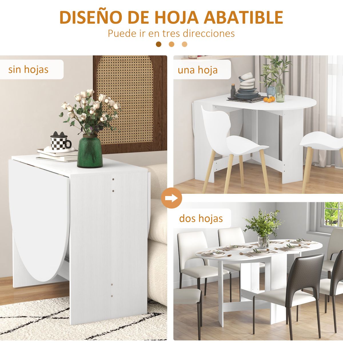 Mesa plegable Fhujio Homcom alas abatibles blanco 75x163x80 cm