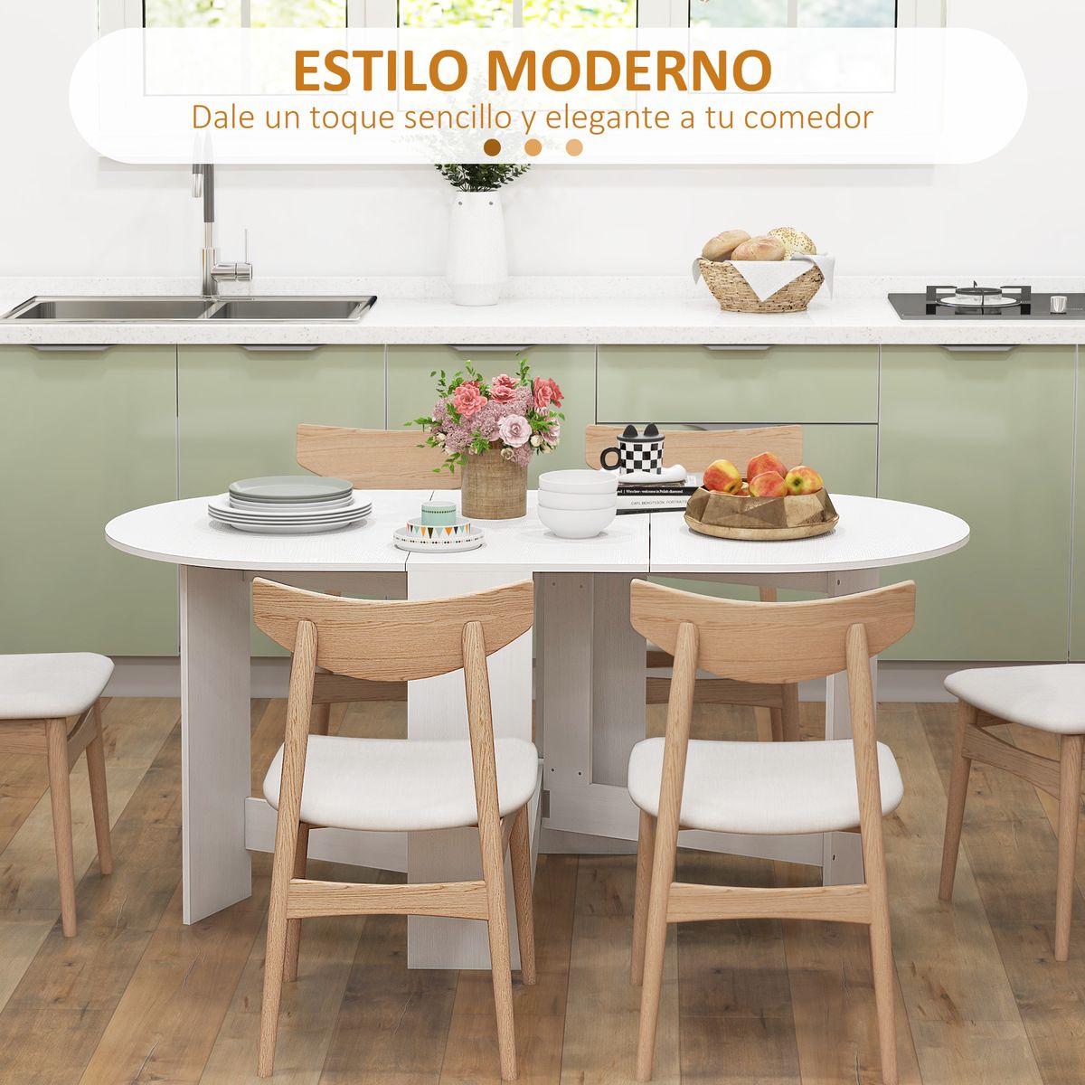 Mesa plegable Fhujio Homcom alas abatibles blanco 75x163x80 cm