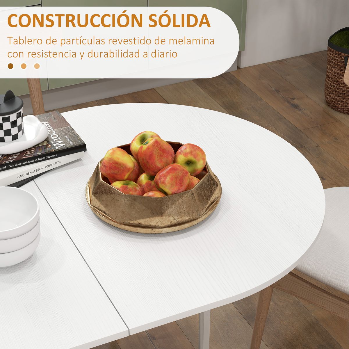 Mesa plegable Fhujio Homcom alas abatibles blanco 75x163x80 cm
