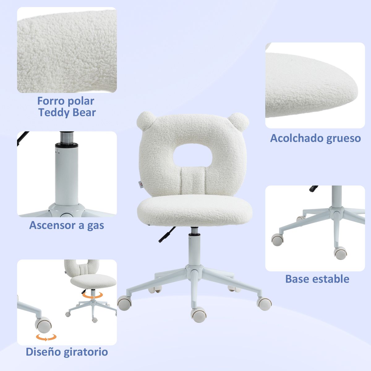Silla de escritorio Osso Homcom altura regulable blanco 80-90x50x56 cm