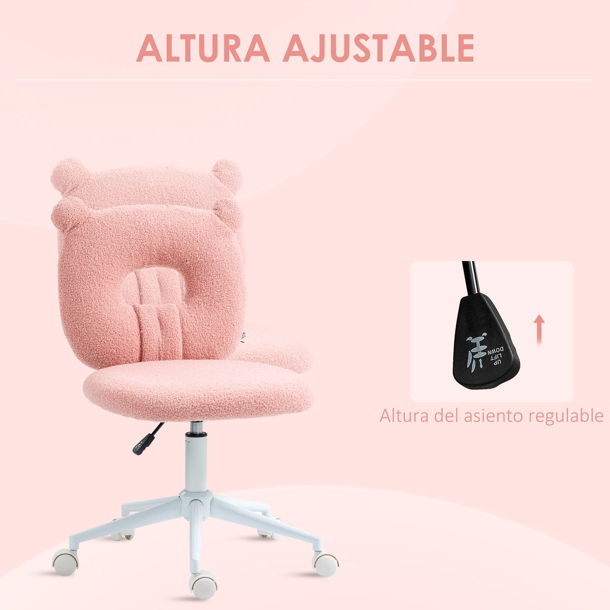 Silla de escritorio Osso Homcom altura regulable rosa 80-90x50x56 cm