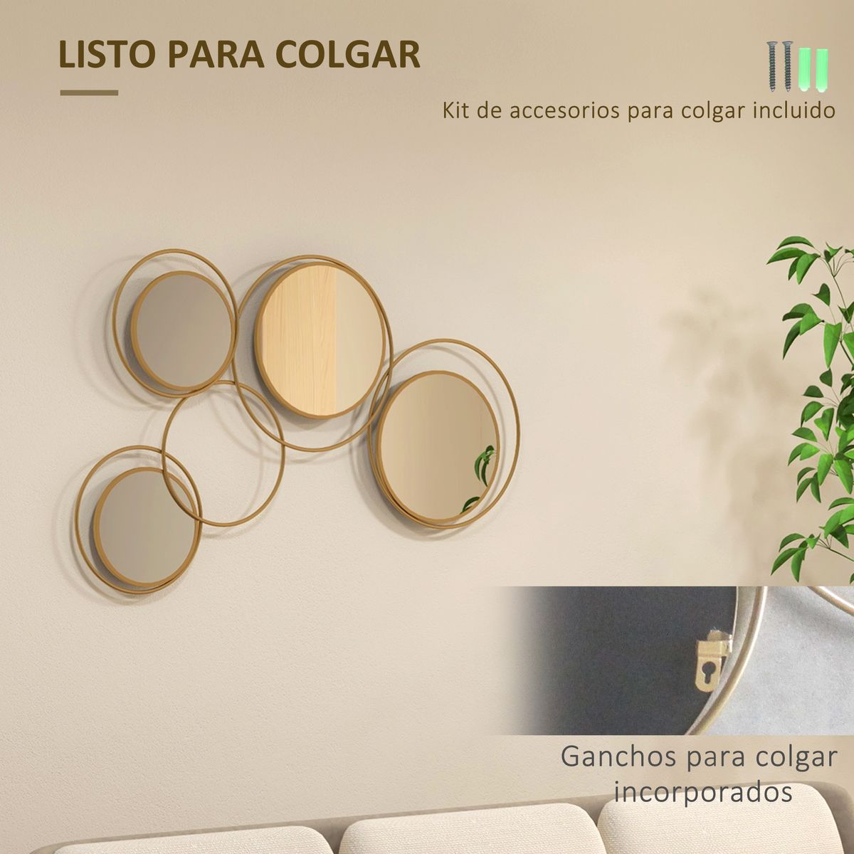 Espejo decorativo Dilux Homcom 4 espejos dorado 68x110x2 cm
