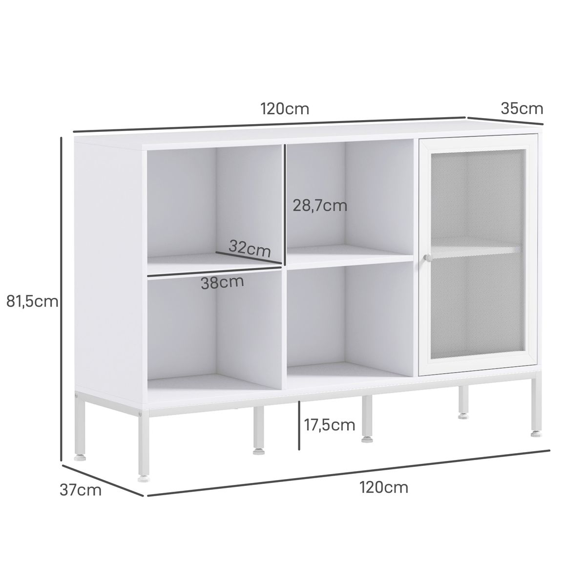 Aparador Desai Homcom 4 compartimentos + 1 puerta blanco 81,5x120x37 cm